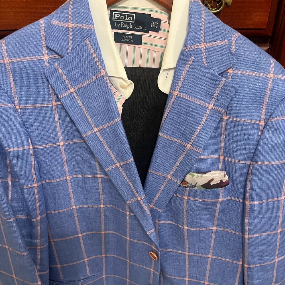 NEW Talhlia Men’s Blue & Pink Checkered Men's Blazer. Absolutely stunning! 42S